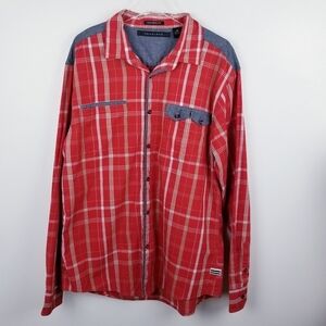 Sean John Red Plaid Button Front Shirt 2XL